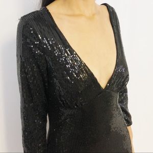Black sequin 3/4 sleeve cocktail dress